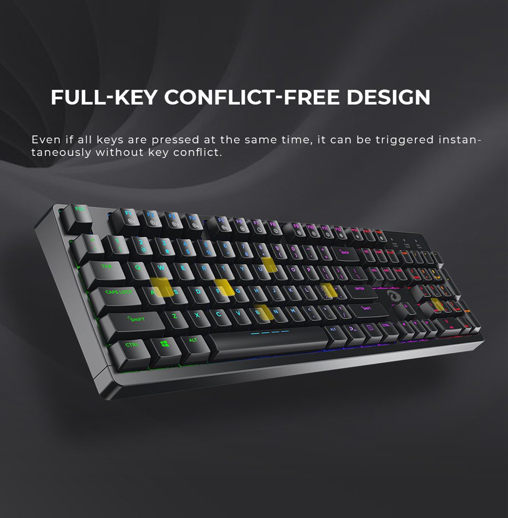 DAREU Wired Mechanical Keyboard Ergonomic RGB Backlight Gaming Keyboard with Multimedia Buttons Full Key Conflict-free DAREU Wired Mechanical Keyboard Ergonomic RGB Backlight Gaming Keyboard with Multimedia Buttons Full Key Conflict-free