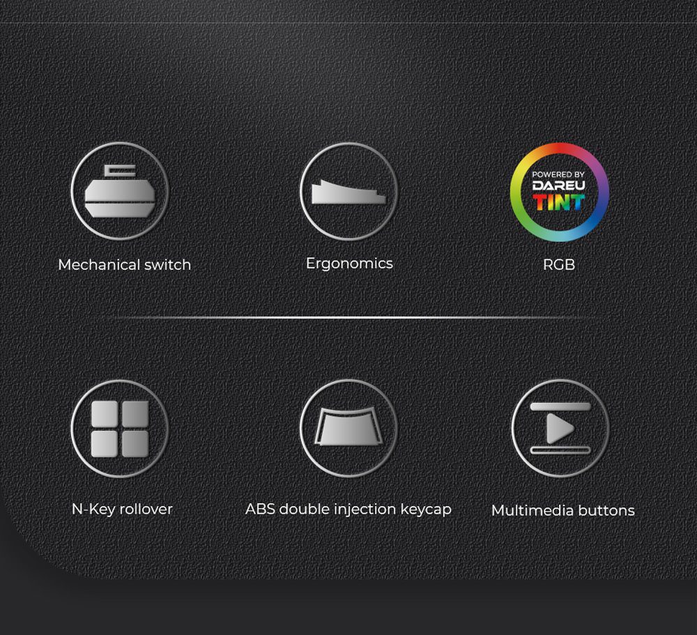 DAREU Wired Mechanical Keyboard Ergonomic RGB Backlight Gaming Keyboard with Multimedia Buttons Full Key Conflict-free DAREU Wired Mechanical Keyboard Ergonomic RGB Backlight Gaming Keyboard with Multimedia Buttons Full Key Conflict-free