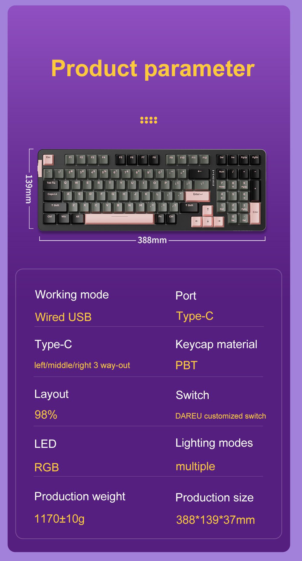 DAREU A98 Wired Mechanical Keyboard PC Gamer Linear Switch 98 Keys Hotswappable Gasket RGB Macro Set KB Gamer Accessories DAREU A98 Wired Mechanical Keyboard PC Gamer Linear Switch 98 Keys Hotswappable Gasket RGB Macro Set KB Gamer Accessories