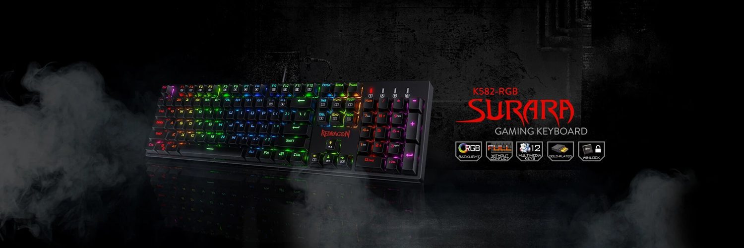 Redragon K582 RGB Backlit Mechanical Keyboard USB Wired 104 Keys Red Switch Ergonomic Design Gaming Keyboard for PC Laptop Gamer