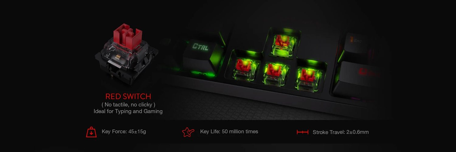 Redragon K582 RGB Backlit Mechanical Keyboard USB Wired 104 Keys Red Switch Ergonomic Design Gaming Keyboard for PC Laptop Gamer