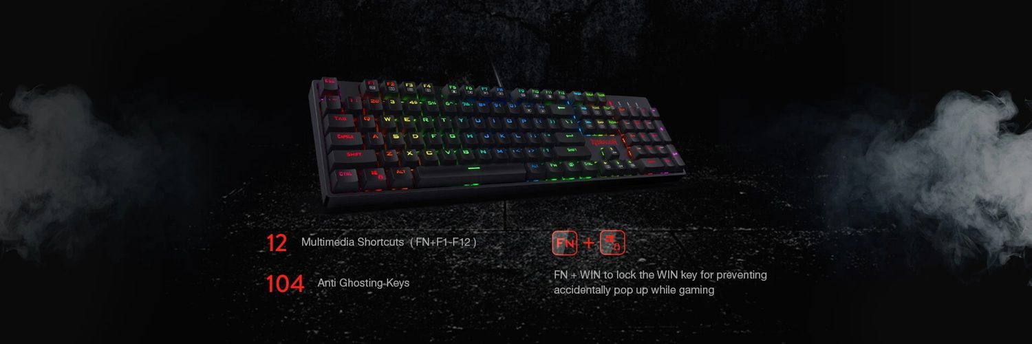 Redragon K582  RGB LED Backlit Mechanical Gaming Keyboard with 104 Keys-Linear and Quiet Red Switches For Game Laptop PC