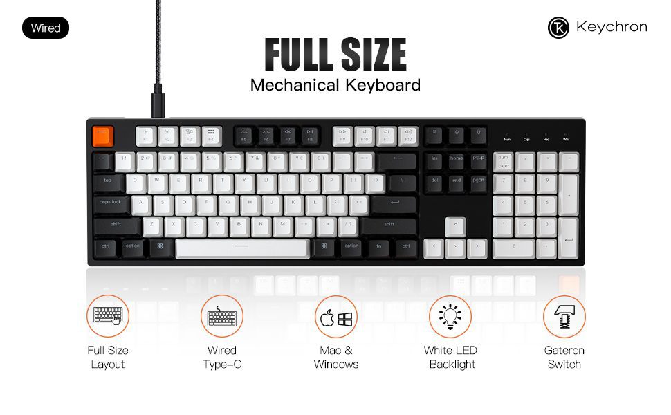 Keychron C2 A Wired Type-C Mechanical Keyboard White Backlight Gateron Switch for Mac Windows Keychron C2 A Wired Type-C Mechanical Keyboard White Backlight Gateron Switch for Mac Windows