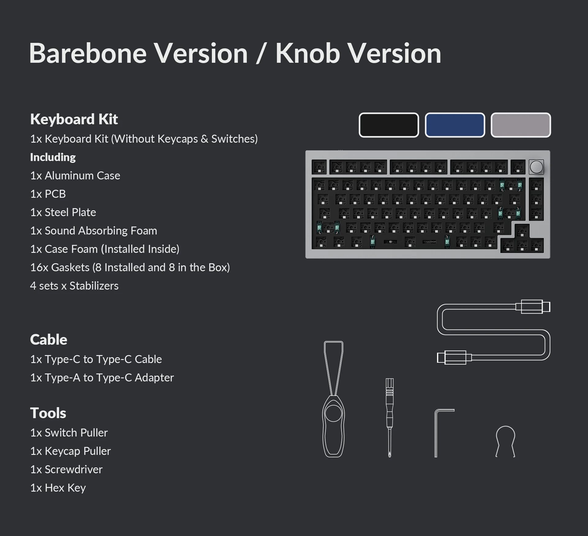Keychron Q1 V2 QMK Barebone Custom Mechanical Keyboard 75% Layout Type-C Wired Keyboards for Mac Windows Keychron Q1 V2 QMK Barebone Custom Mechanical Keyboard 75% Layout Type-C Wired Keyboards for Mac Windows