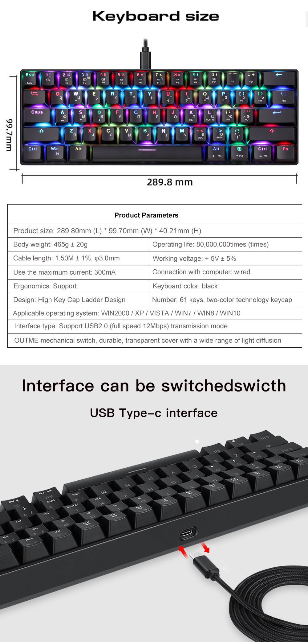 Motospeed CK61 Mechanical Keyboards 61keys RGB Backlit Wired Office Gaming Keypad Anti-ghosting Installable Drive For PC Laptop Motospeed CK61 Mechanical Keyboards 61keys RGB Backlit Wired Office Gaming Keypad Anti-ghosting Installable Drive For PC Laptop