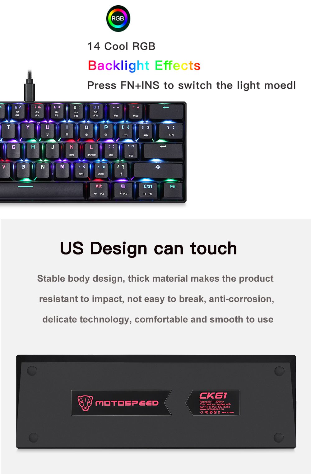 Motospeed CK61 Mechanical Keyboards 61keys RGB Backlit Wired Office Gaming Keypad Anti-ghosting Installable Drive For PC Laptop Motospeed CK61 Mechanical Keyboards 61keys RGB Backlit Wired Office Gaming Keypad Anti-ghosting Installable Drive For PC Laptop
