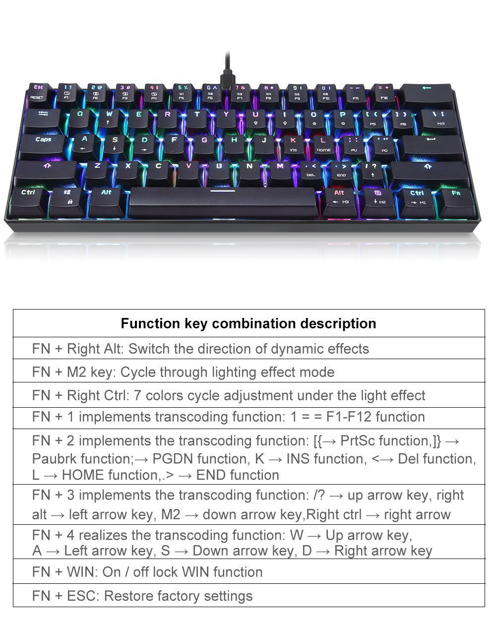 Motospeed CK61 Mechanical Keyboards 61keys RGB Backlit Wired Office Gaming Keypad Anti-ghosting Installable Drive For PC Laptop Motospeed CK61 Mechanical Keyboards 61keys RGB Backlit Wired Office Gaming Keypad Anti-ghosting Installable Drive For PC Laptop