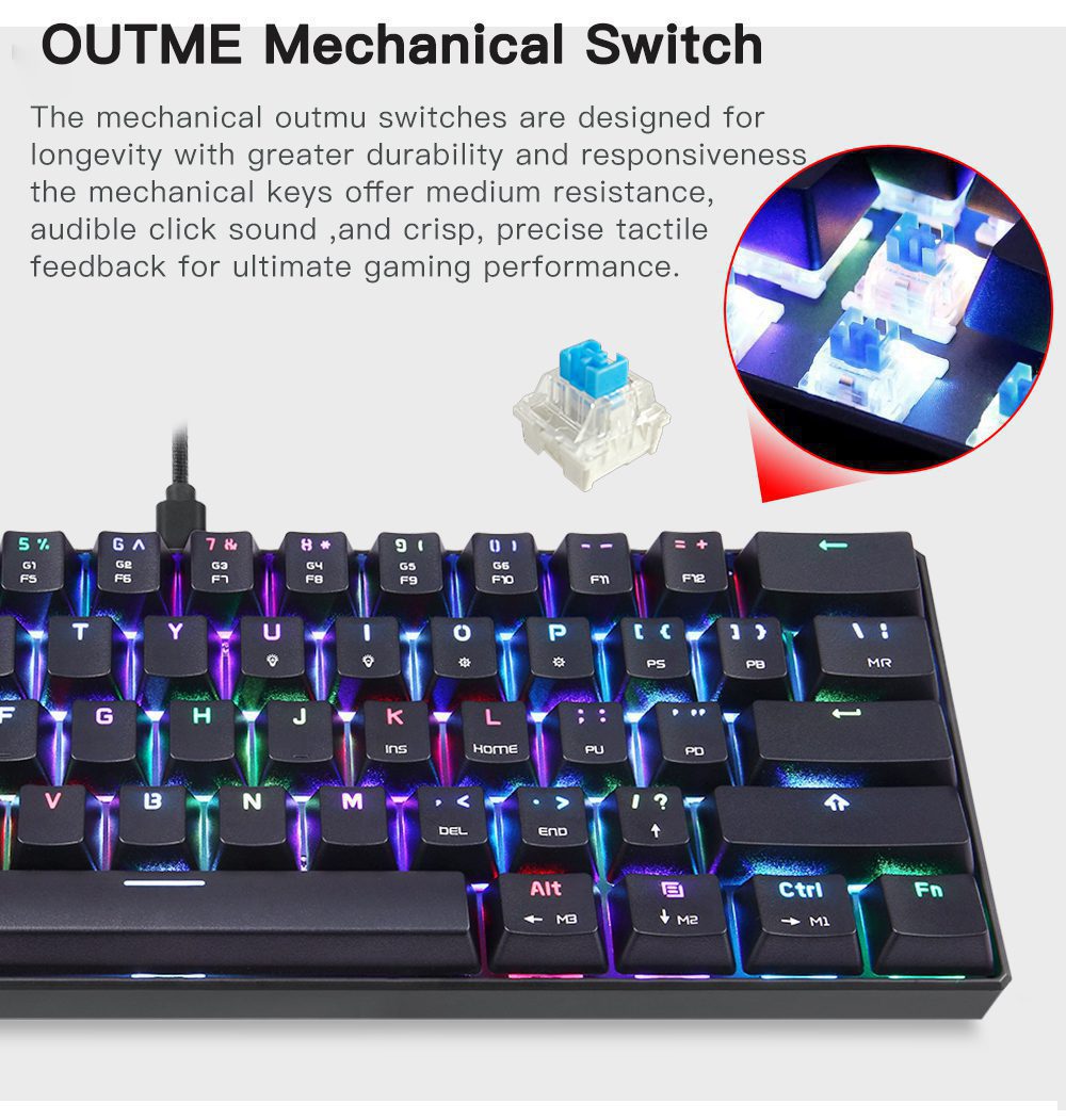 Motospeed CK61 Mechanical Keyboards 61keys RGB Backlit Wired Office Gaming Keypad Anti-ghosting Installable Drive For PC Laptop Motospeed CK61 Mechanical Keyboards 61keys RGB Backlit Wired Office Gaming Keypad Anti-ghosting Installable Drive For PC Laptop