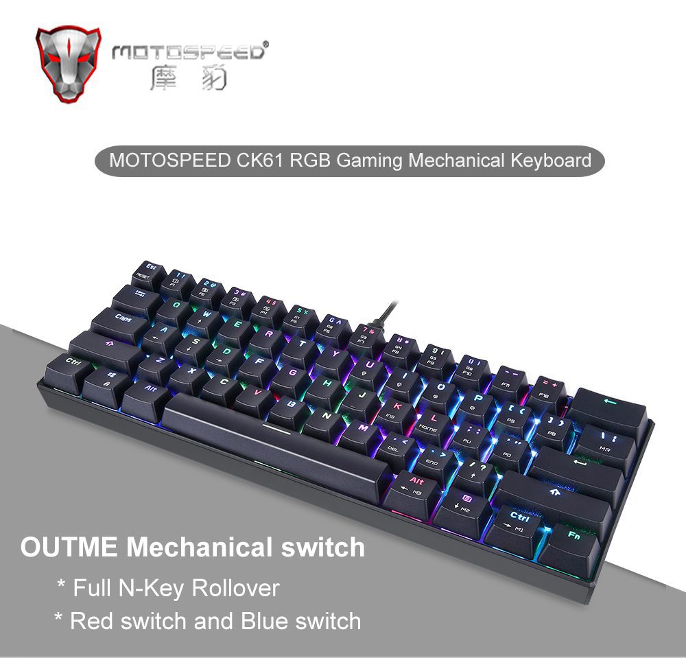 60% Motospeed CK61 RGB Gaming Mechanical Keyboard 61 Keys USB Wired LED Backlight Portable Laser Keyboards For PC Computer Gamer 60% Motospeed CK61 RGB Gaming Mechanical Keyboard 61 Keys USB Wired LED Backlight Portable Laser Keyboards For PC Computer Gamer