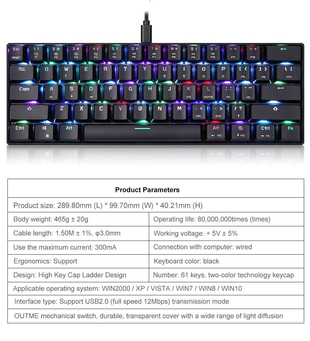 60% Motospeed CK61 RGB Gaming Mechanical Keyboard 61 Keys USB Wired LED Backlight Portable Laser Keyboards For PC Computer Gamer 60% Motospeed CK61 RGB Gaming Mechanical Keyboard 61 Keys USB Wired LED Backlight Portable Laser Keyboards For PC Computer Gamer