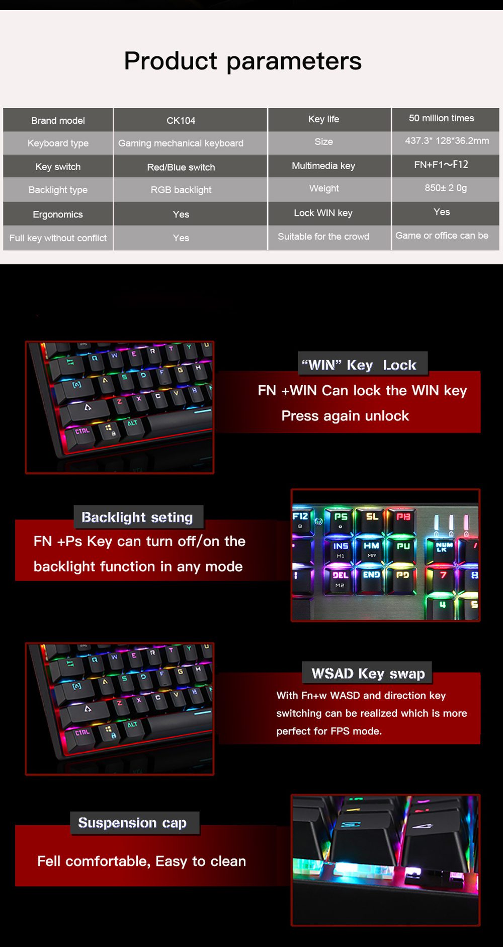 Motospeed CK104 Gaming Mechanical Keyboard 104 Key Wired Russian English Red Blue Switch Keypad Driver Programming RGB Backlit Motospeed CK104 Gaming Mechanical Keyboard 104 Key Wired Russian English Red Blue Switch Keypad Driver Programming RGB Backlit