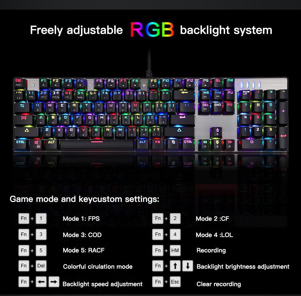 Motospeed CK104 Gaming Mechanical Keyboard 104 Key Wired Russian English Red Blue Switch Keypad Driver Programming RGB Backlit Motospeed CK104 Gaming Mechanical Keyboard 104 Key Wired Russian English Red Blue Switch Keypad Driver Programming RGB Backlit