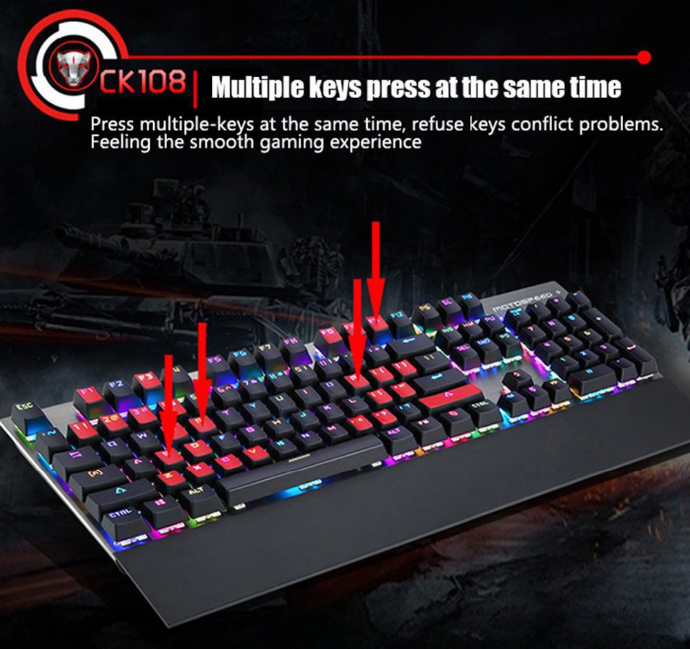 Motospeed CK108 Mechanical Keyboard Russian English 104 keys RGB Wired Gaming Keyboards Motospeed CK108 Mechanical Keyboard Russian English 104 keys RGB Wired Gaming Keyboards