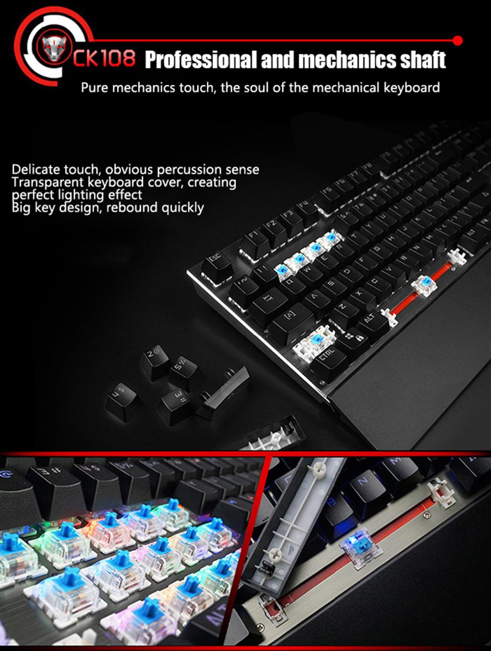 Motospeed CK108 Mechanical Keyboard Russian English 104 keys RGB Wired Gaming Keyboards Motospeed CK108 Mechanical Keyboard Russian English 104 keys RGB Wired Gaming Keyboards