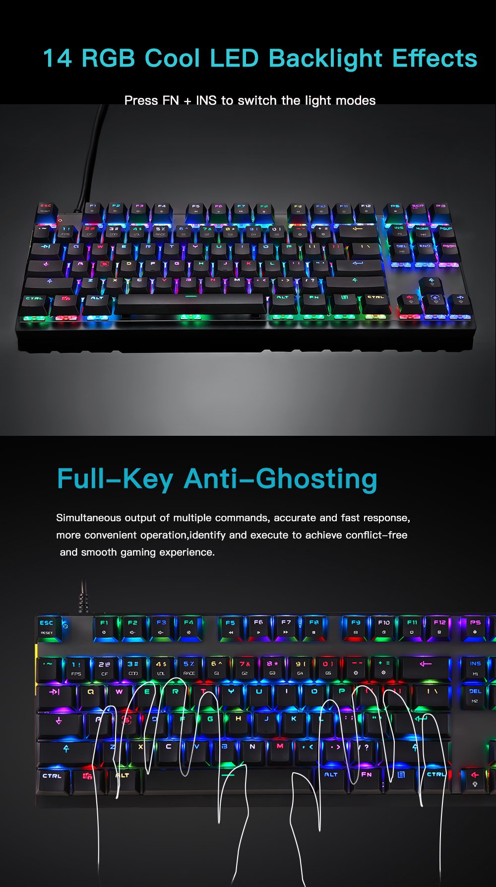 Motospeed CK82 Gaming Mechanical Keyboard RGB Backlight USB Wired 87 Key Red Blue Switch Keypads Anti-Ghosting For PC Laptop Motospeed CK82 Gaming Mechanical Keyboard RGB Backlight USB Wired 87 Key Red Blue Switch Keypads Anti-Ghosting For PC Laptop