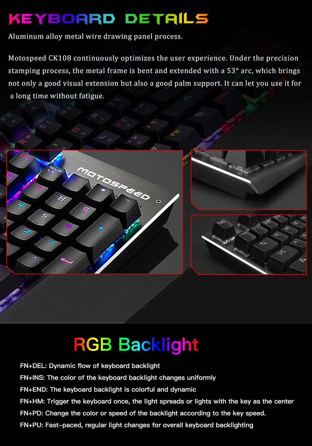 Motospeed CK108 Gaming Office Mechanical Keyboard Wired 104 Keys RGB Backlit Drive Programming Russian English Black Blue Switch Motospeed CK108 Gaming Office Mechanical Keyboard Wired 104 Keys RGB Backlit Drive Programming Russian English Black Blue Switch