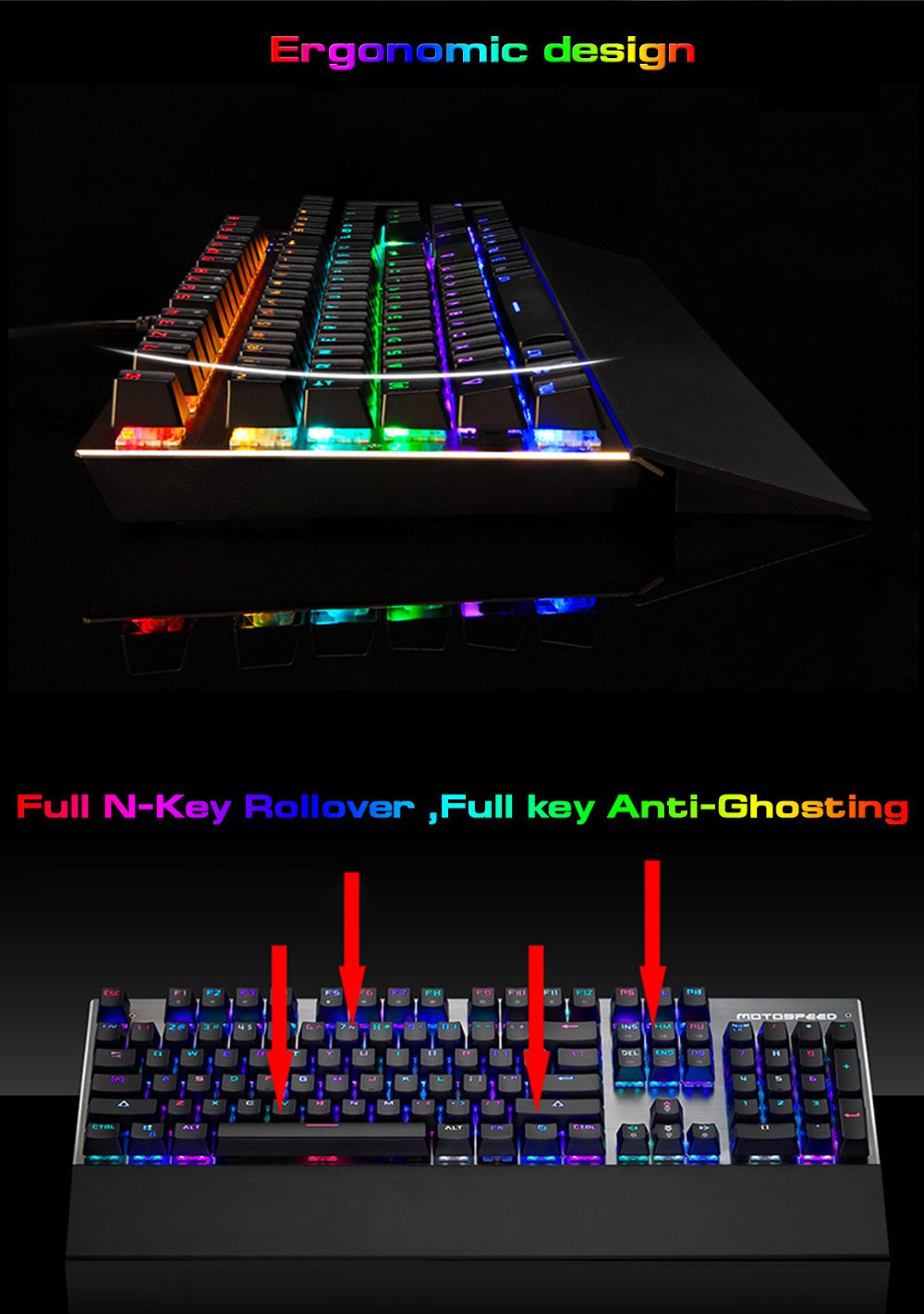Motospeed CK108 Gaming Office Mechanical Keyboard Wired 104 Keys RGB Backlit Drive Programming Russian English Black Blue Switch Motospeed CK108 Gaming Office Mechanical Keyboard Wired 104 Keys RGB Backlit Drive Programming Russian English Black Blue Switch