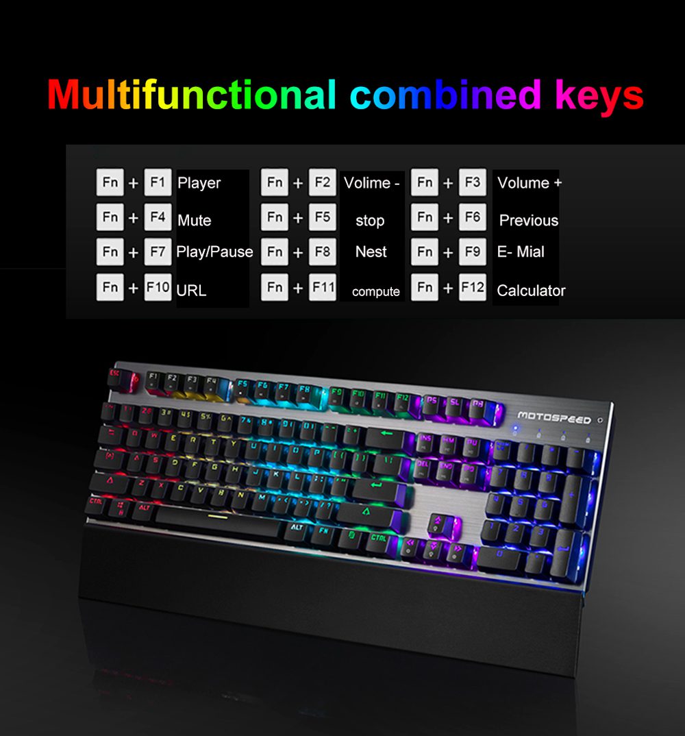 Motospeed CK108 Gaming Office Mechanical Keyboard Wired 104 Keys RGB Backlit Drive Programming Russian English Black Blue Switch Motospeed CK108 Gaming Office Mechanical Keyboard Wired 104 Keys RGB Backlit Drive Programming Russian English Black Blue Switch