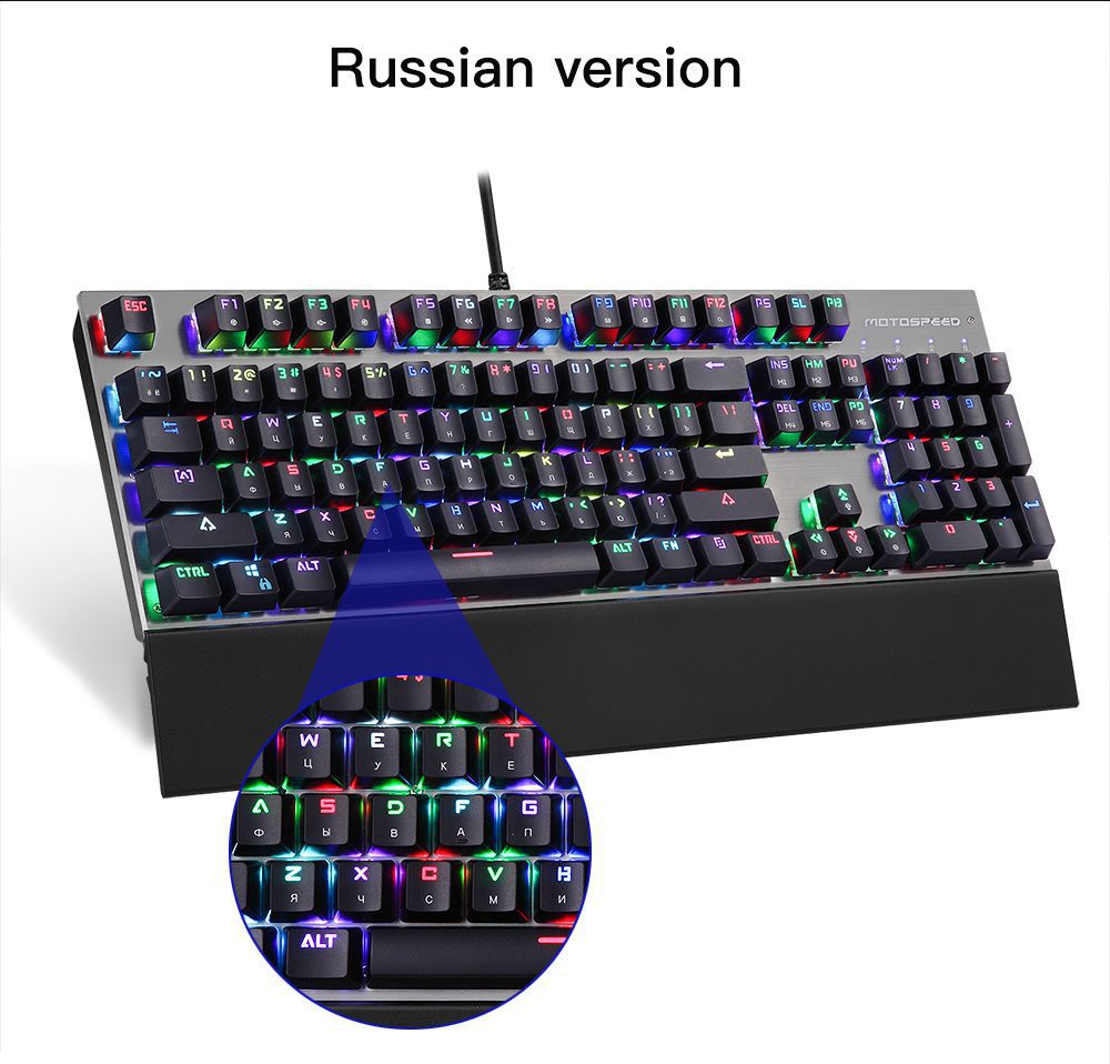 Motospeed CK108 Gaming Office Mechanical Keyboard Wired 104 Keys RGB Backlit Drive Programming Russian English Black Blue Switch Motospeed CK108 Gaming Office Mechanical Keyboard Wired 104 Keys RGB Backlit Drive Programming Russian English Black Blue Switch