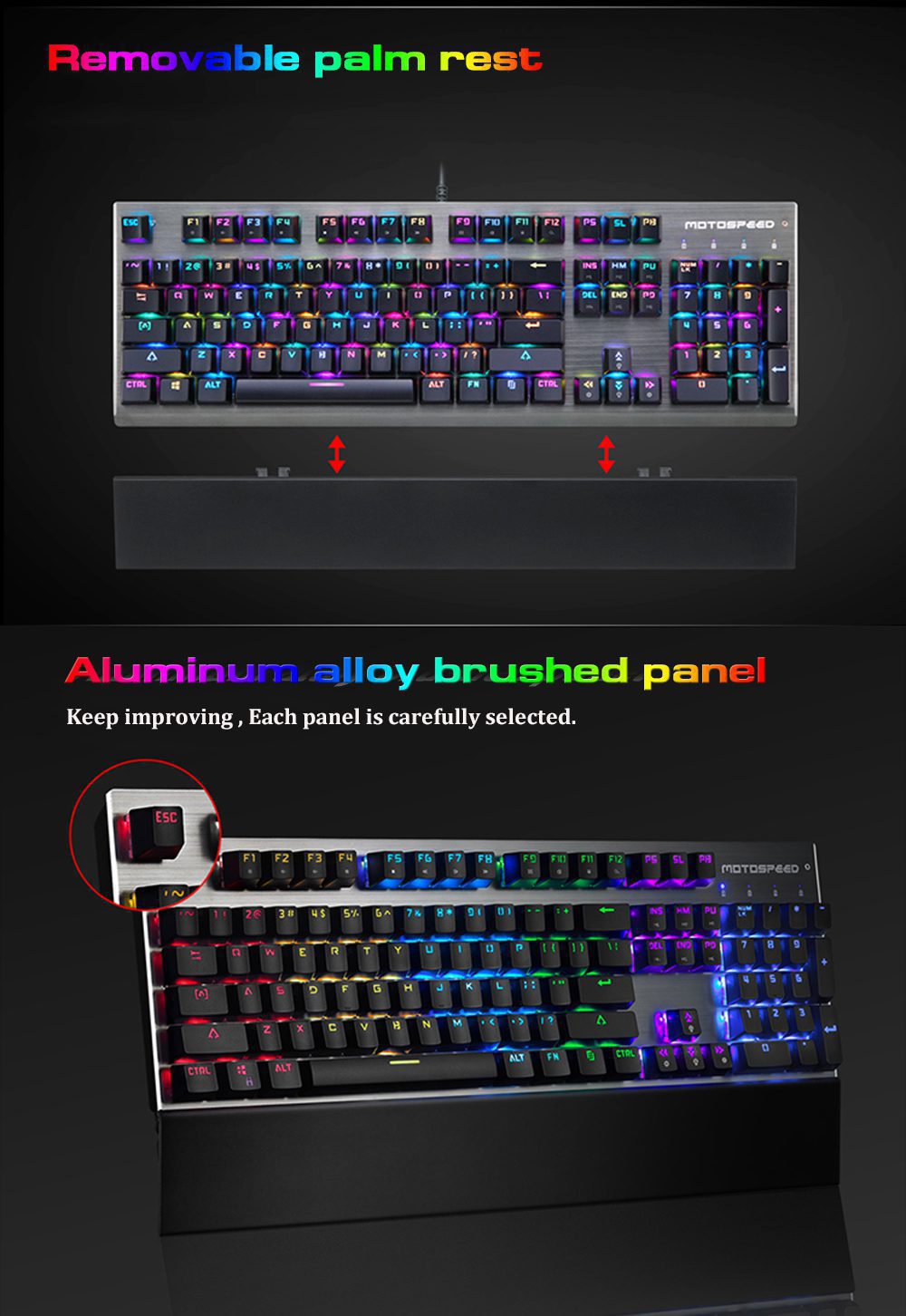 Motospeed CK108 Gaming Office Mechanical Keyboard Wired 104 Keys RGB Backlit Drive Programming Russian English Black Blue Switch Motospeed CK108 Gaming Office Mechanical Keyboard Wired 104 Keys RGB Backlit Drive Programming Russian English Black Blue Switch