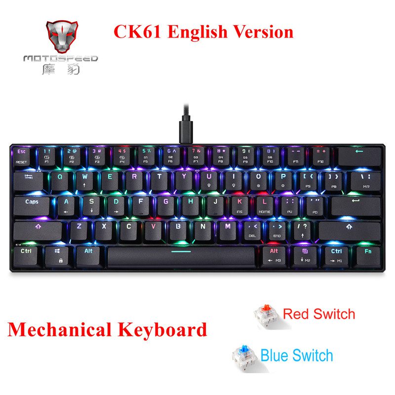 Motospeed CK61Gaming Mechanical Keyboard English Red Switch Blue Metal Wired LED Backlit RGB Anti-Ghosting for Gamer Motospeed CK61Gaming Mechanical Keyboard English Red Switch Blue Metal Wired LED Backlit RGB Anti-Ghosting for Gamer