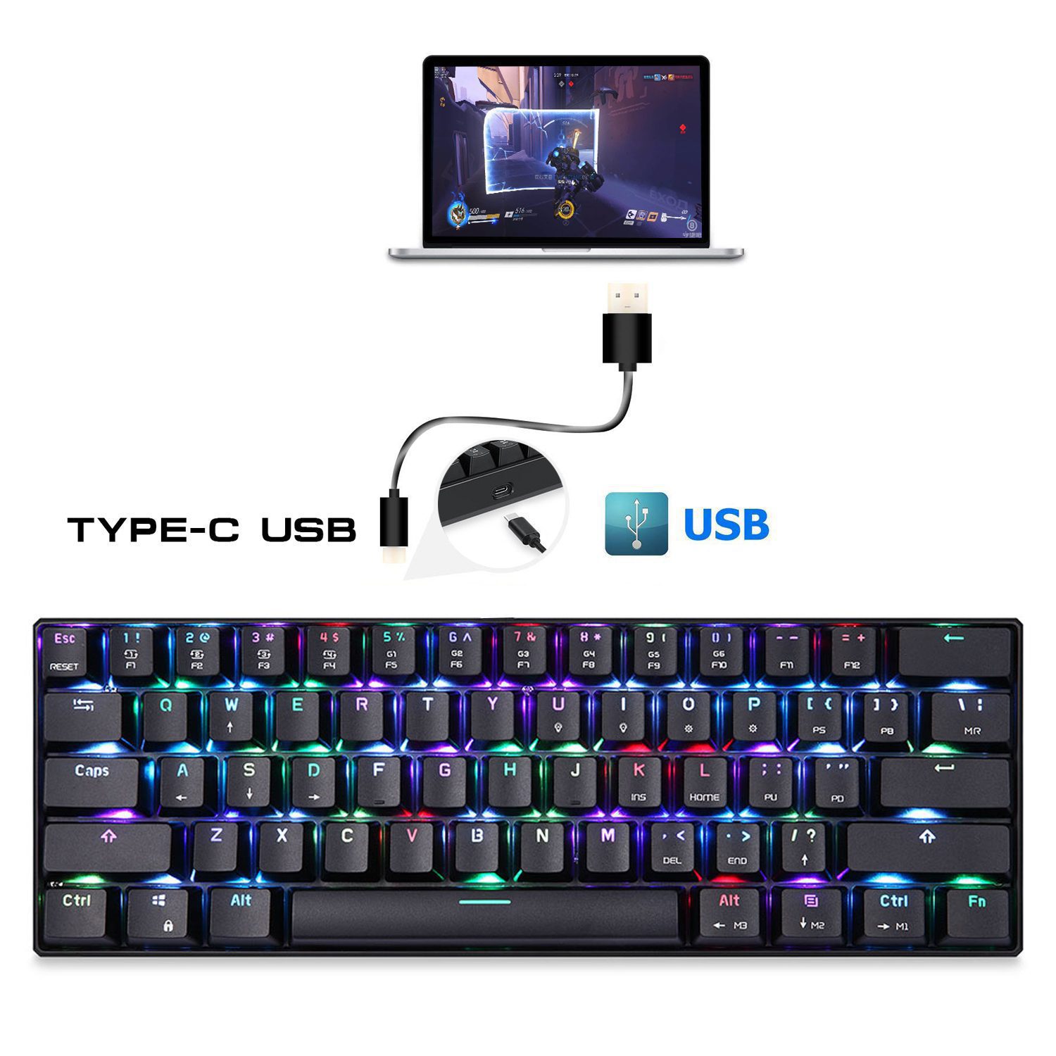 Motospeed CK61Gaming Mechanical Keyboard English Red Switch Blue Metal Wired LED Backlit RGB Anti-Ghosting for Gamer Motospeed CK61Gaming Mechanical Keyboard English Red Switch Blue Metal Wired LED Backlit RGB Anti-Ghosting for Gamer