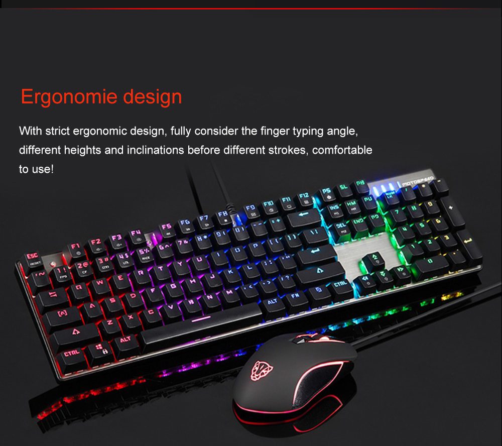Motospeed CK888 Gamering Office Mechanical Keyboard 104 Key USB Wired Keypad Mouse Set Blue Switch RGB Backlight For PC Laptop Motospeed CK888 Gamering Office Mechanical Keyboard 104 Key USB Wired Keypad Mouse Set Blue Switch RGB Backlight For PC Laptop