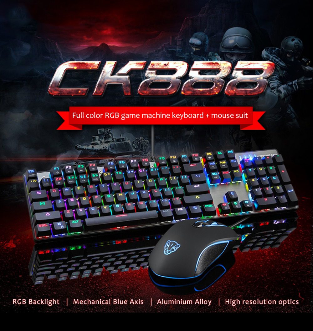 Motospeed CK888 Gamering Office Mechanical Keyboard 104 Key USB Wired Keypad Mouse Set Blue Switch RGB Backlight For PC Laptop Motospeed CK888 Gamering Office Mechanical Keyboard 104 Key USB Wired Keypad Mouse Set Blue Switch RGB Backlight For PC Laptop
