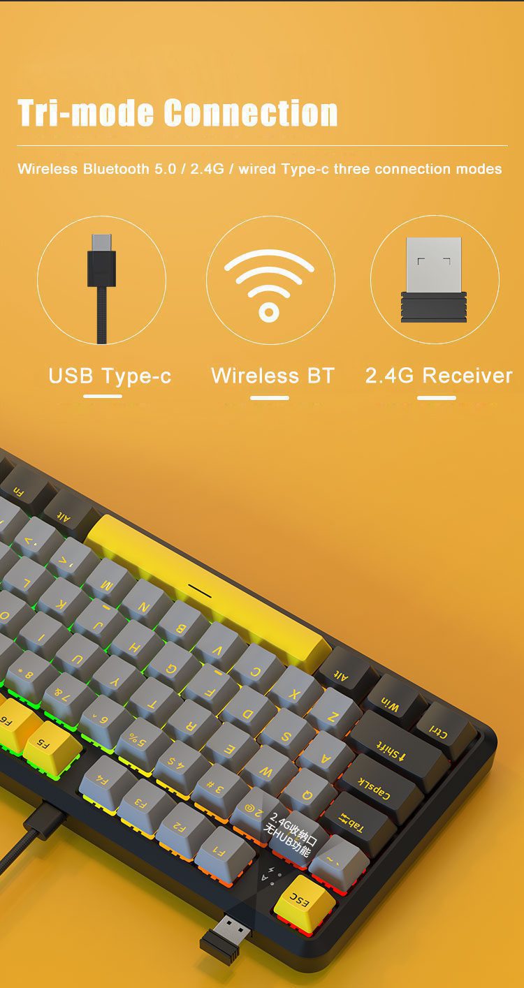 AJAZZ New K870T PRO 87 Keys 3 Mode Bluetooth Gaming Mechanical Keyboard RGB Backlit Wireless Keyboards Hot Swappable Ergonomic AJAZZ New K870T PRO 87 Keys 3 Mode Bluetooth Gaming Mechanical Keyboard RGB Backlit Wireless Keyboards Hot Swappable Ergonomic