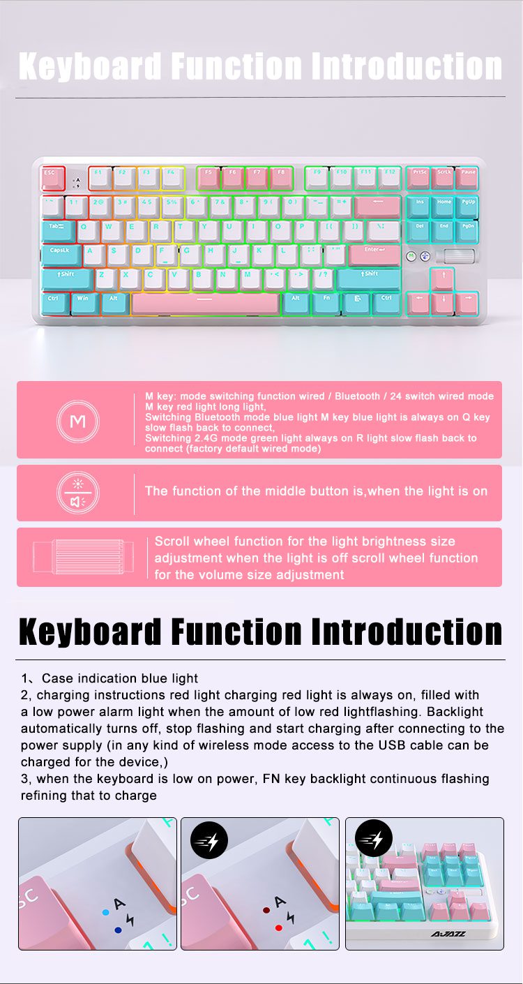 AJAZZ New K870T PRO 87 Keys 3 Mode Bluetooth Gaming Mechanical Keyboard RGB Backlit Wireless Keyboards Hot Swappable Ergonomic AJAZZ New K870T PRO 87 Keys 3 Mode Bluetooth Gaming Mechanical Keyboard RGB Backlit Wireless Keyboards Hot Swappable Ergonomic