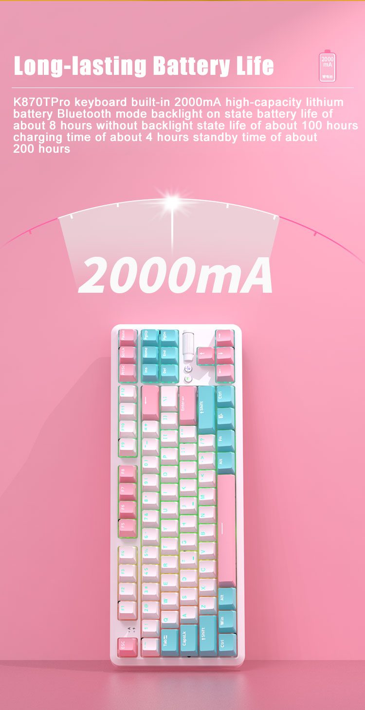 AJAZZ New K870T PRO 87 Keys 3 Mode Bluetooth Gaming Mechanical Keyboard RGB Backlit Wireless Keyboards Hot Swappable Ergonomic AJAZZ New K870T PRO 87 Keys 3 Mode Bluetooth Gaming Mechanical Keyboard RGB Backlit Wireless Keyboards Hot Swappable Ergonomic