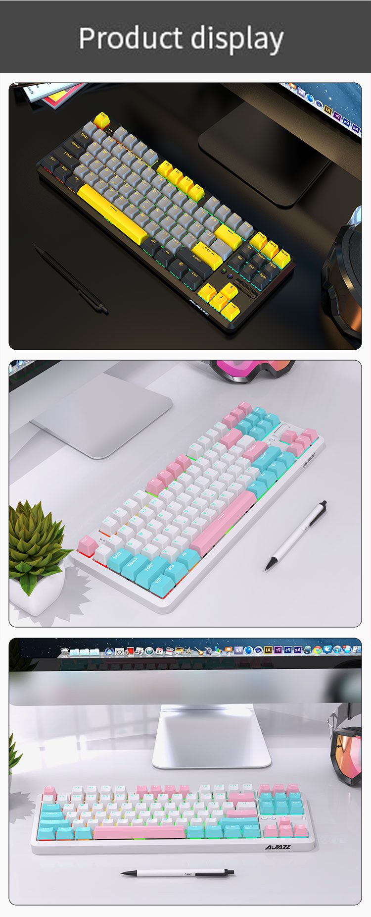 AJAZZ New K870T PRO 87 Keys 3 Mode Bluetooth Gaming Mechanical Keyboard RGB Backlit Wireless Keyboards Hot Swappable Ergonomic AJAZZ New K870T PRO 87 Keys 3 Mode Bluetooth Gaming Mechanical Keyboard RGB Backlit Wireless Keyboards Hot Swappable Ergonomic