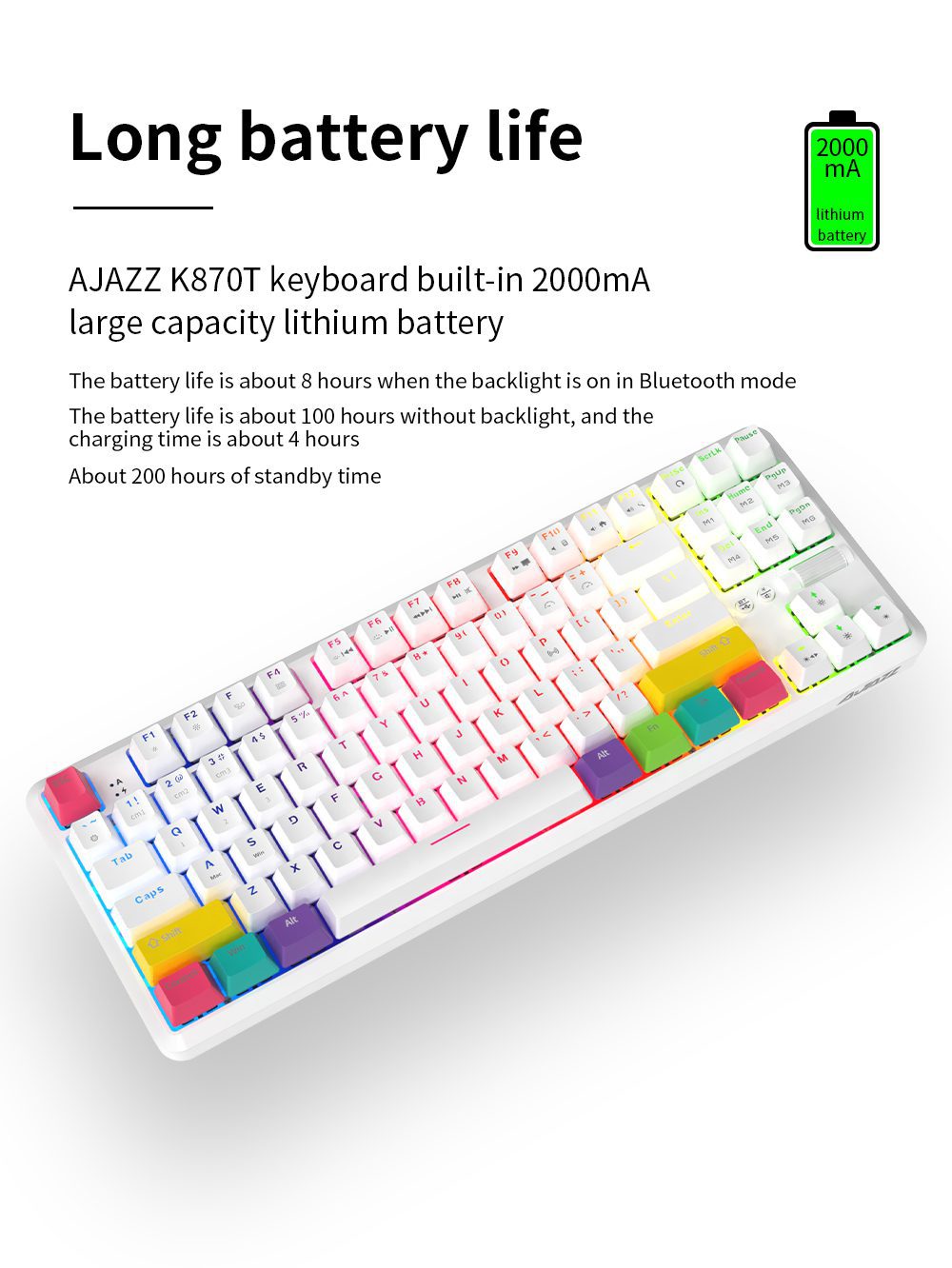 Ajazz K870T Hot Swap Mechanical Keyboard Wireless Bluetooth Dual Mode 87keys RGB Backlit Gaming Keyboard Red Switch For Desktop Ajazz K870T Hot Swap Mechanical Keyboard Wireless Bluetooth Dual Mode 87keys RGB Backlit Gaming Keyboard Red Switch For Desktop