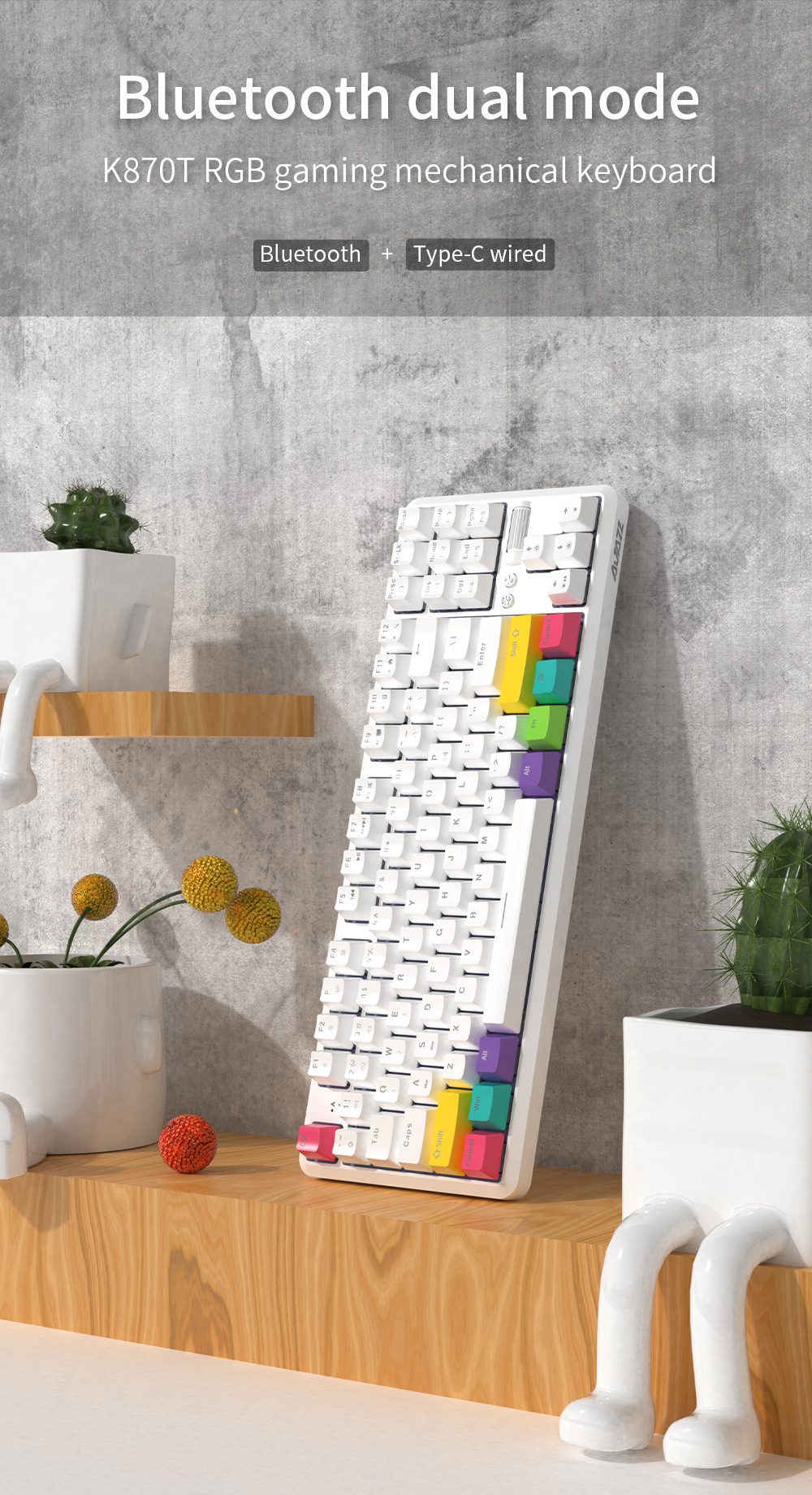 Ajazz K870T Hot Swap Mechanical Keyboard Wireless Bluetooth Dual Mode 87keys RGB Backlit Gaming Keyboard Red Switch For Desktop Ajazz K870T Hot Swap Mechanical Keyboard Wireless Bluetooth Dual Mode 87keys RGB Backlit Gaming Keyboard Red Switch For Desktop