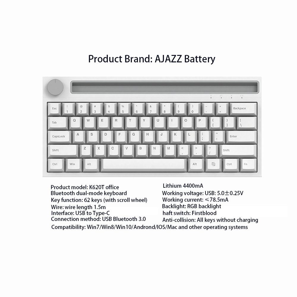 AJAZZ K620T Bluetooth Mechanical Keyboard 62Keys RGB Backlit Wireless Dual-mode Gaming Keyboard Hot Swap Keyboard for PC Laptop AJAZZ K620T Bluetooth Mechanical Keyboard 62Keys RGB Backlit Wireless Dual-mode Gaming Keyboard Hot Swap Keyboard for PC Laptop