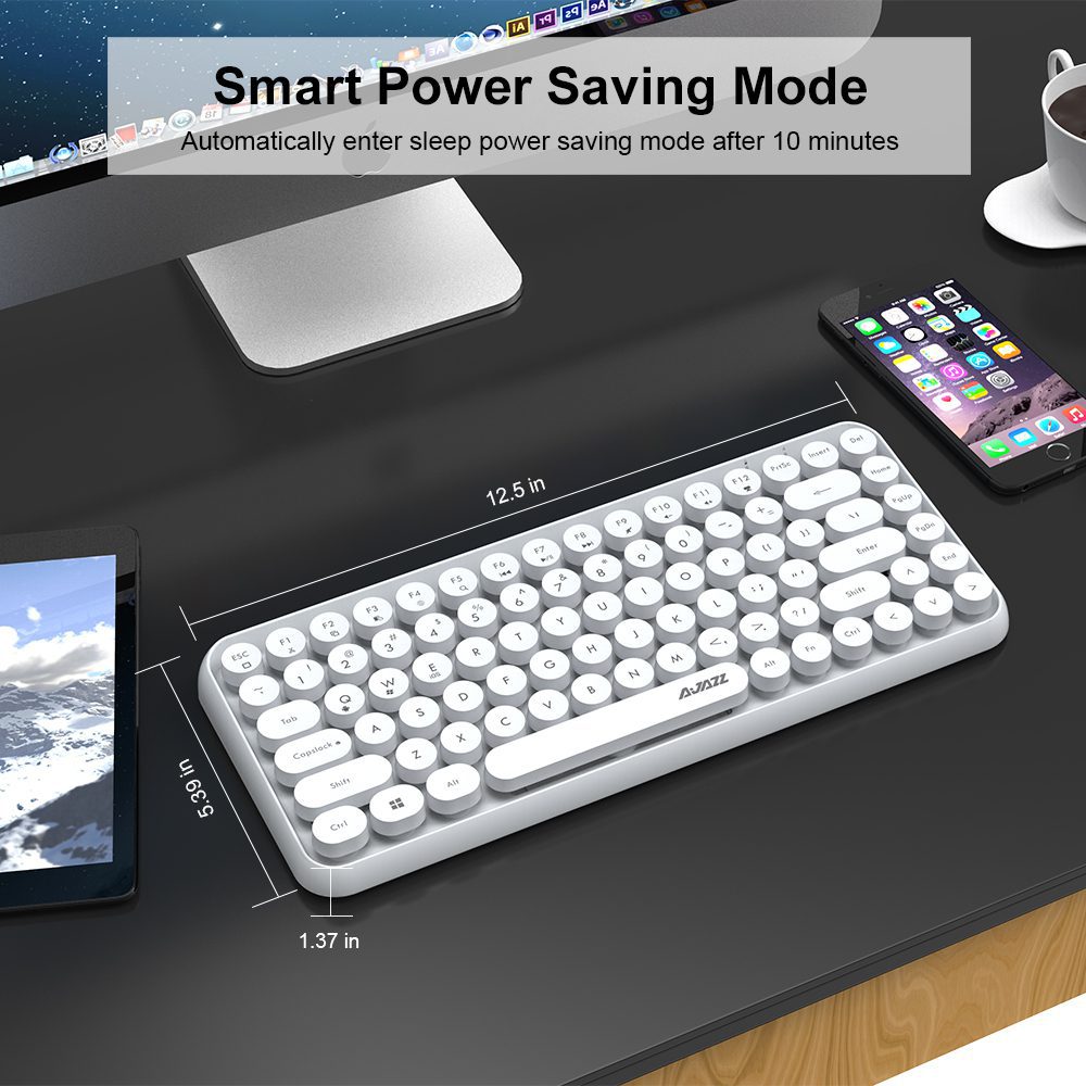 Ajazz 308I Retro Typewriter Round Cap Wireless Bluetooth Keyboard 84 Keys BT Portable Keyboards for PC Laptop Win/iOS/Android Ajazz 308I Retro Typewriter Round Cap Wireless Bluetooth Keyboard 84 Keys BT Portable Keyboards for PC Laptop Win/iOS/Android