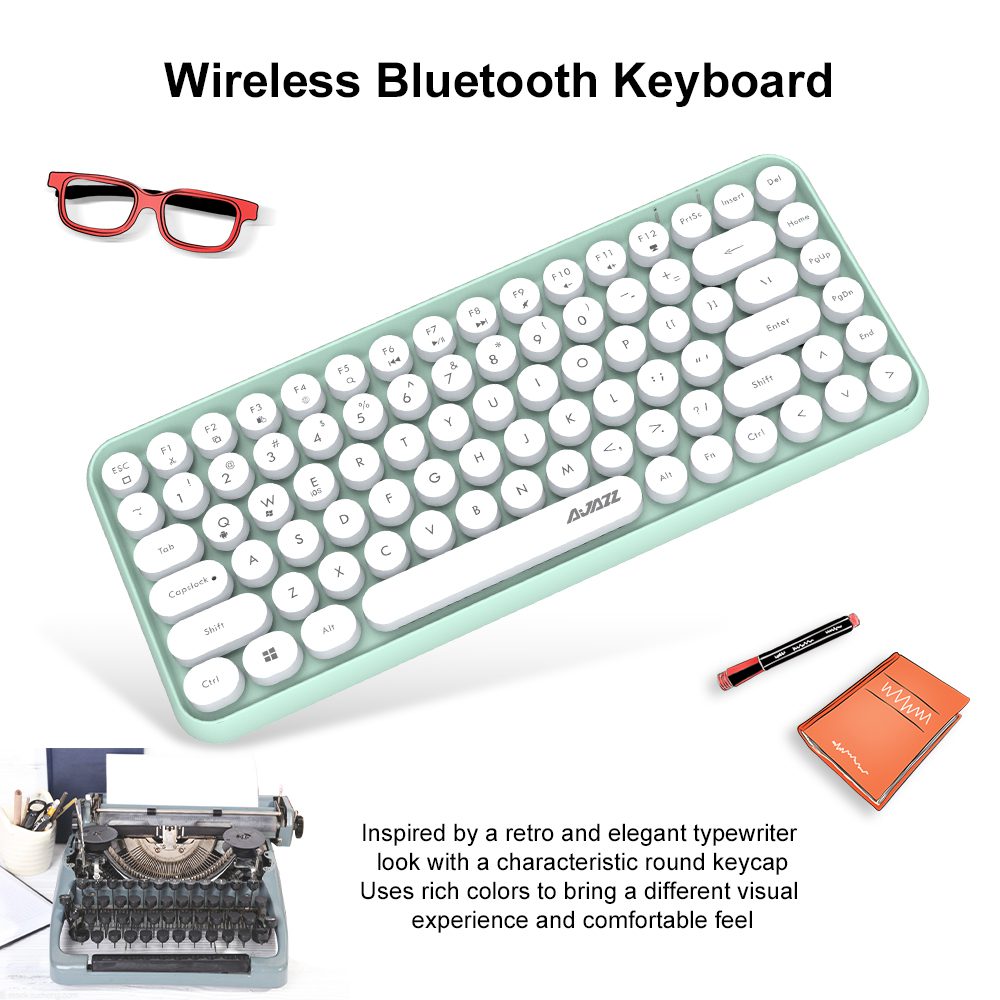 Ajazz 308I Retro Typewriter Round Cap Wireless Bluetooth Keyboard 84 Keys BT Portable Keyboards for PC Laptop Win/iOS/Android Ajazz 308I Retro Typewriter Round Cap Wireless Bluetooth Keyboard 84 Keys BT Portable Keyboards for PC Laptop Win/iOS/Android