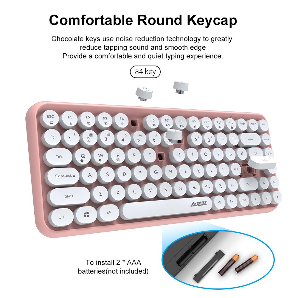 Ajazz 308I Retro Typewriter Round Cap Wireless Bluetooth Keyboard 84 Keys BT Portable Keyboards for PC Laptop Win/iOS/Android Ajazz 308I Retro Typewriter Round Cap Wireless Bluetooth Keyboard 84 Keys BT Portable Keyboards for PC Laptop Win/iOS/Android