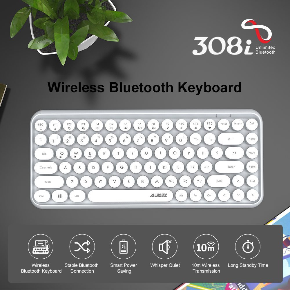 Ajazz 308I Retro Typewriter Round Cap Wireless Bluetooth Keyboard 84 Keys BT Portable Keyboards for PC Laptop Win/iOS/Android Ajazz 308I Retro Typewriter Round Cap Wireless Bluetooth Keyboard 84 Keys BT Portable Keyboards for PC Laptop Win/iOS/Android
