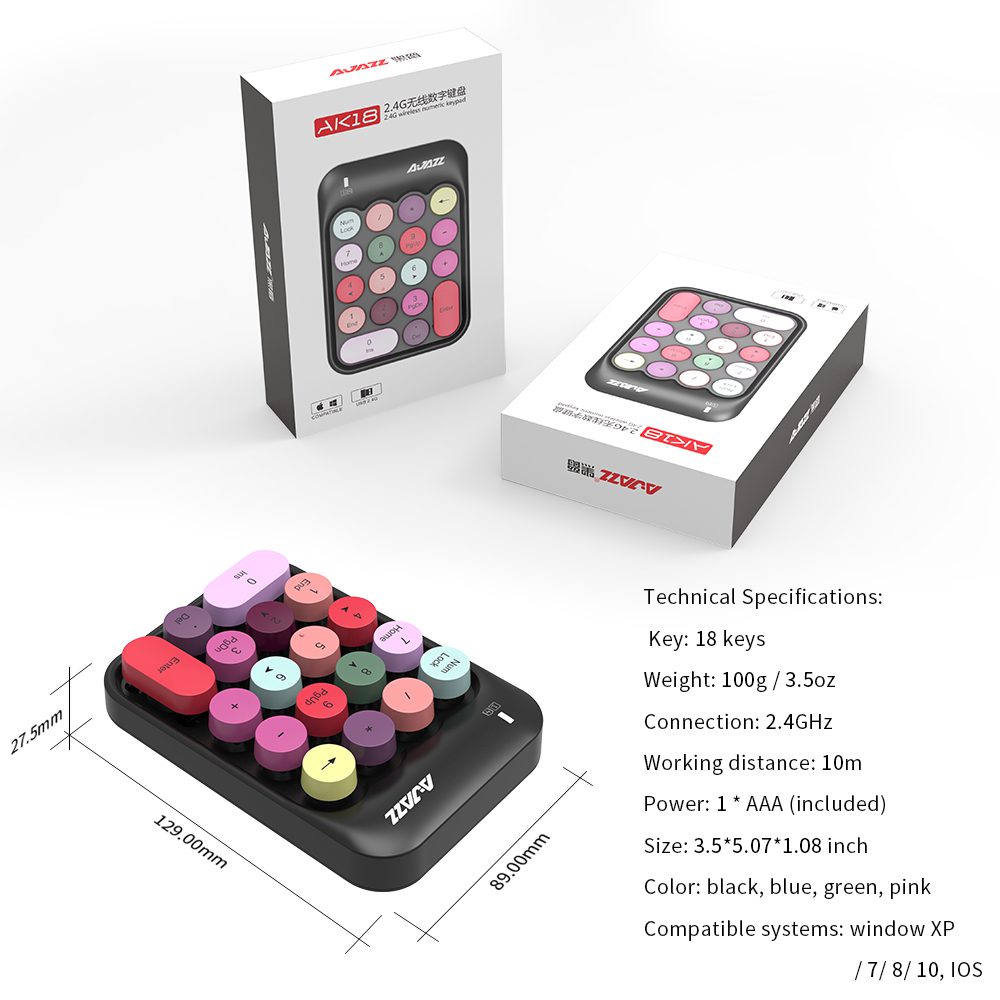 Ajazz 308I Wireless Keyboard 18/84 Keys Round Keycap Bluetooth Keyboard Portable 2.4GHz Numeric Keypad for Tablet Laptop Android Ajazz 308I Wireless Keyboard 18/84 Keys Round Keycap Bluetooth Keyboard Portable 2.4GHz Numeric Keypad for Tablet Laptop Android
