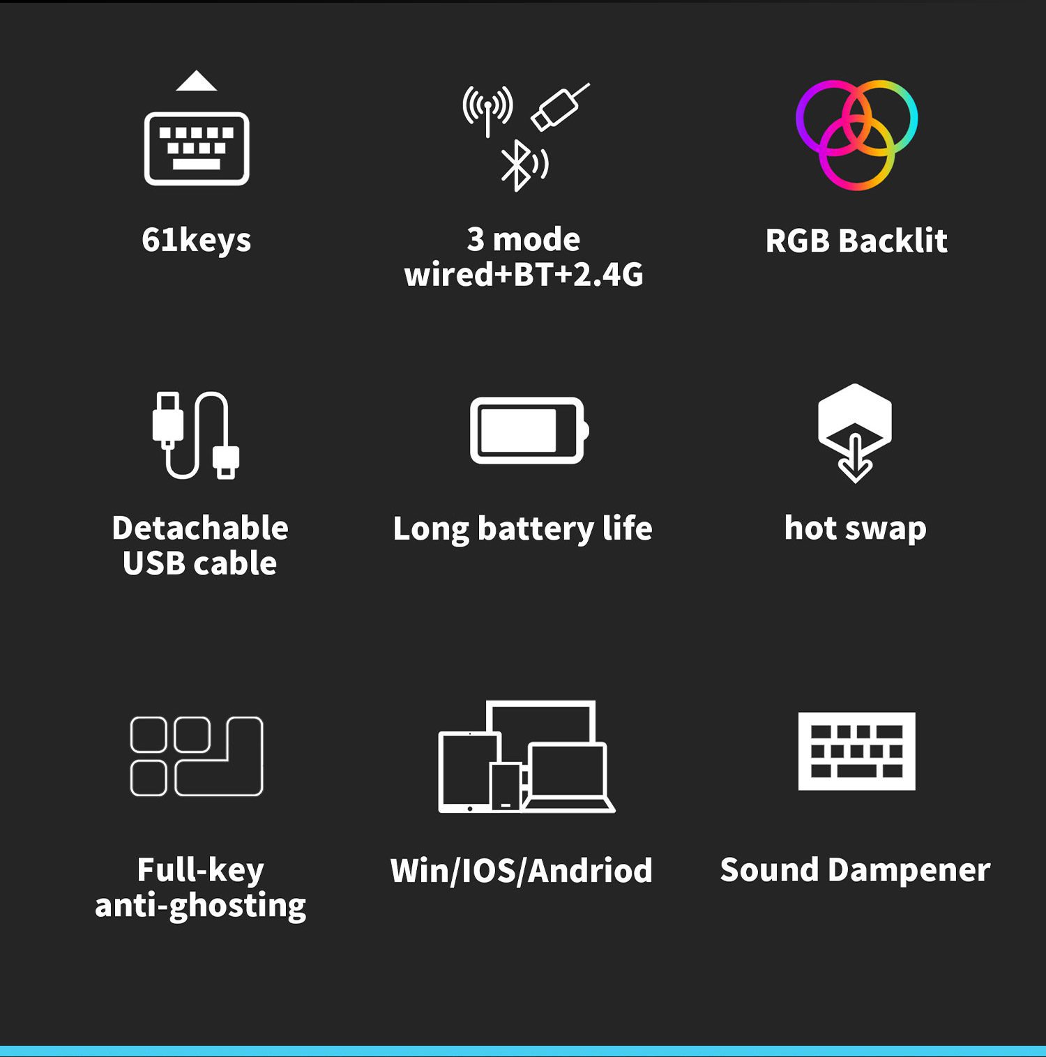 ROYAL KLUDGE RK61 PRO 2.4G Wireless Mechanical Keyboard Aluminium Frame 60% Compact RGB Backlight USB Bluetooth Gamer Keyboard ROYAL KLUDGE RK61 PRO 2.4G Wireless Mechanical Keyboard Aluminium Frame 60% Compact RGB Backlight USB Bluetooth Gamer Keyboard