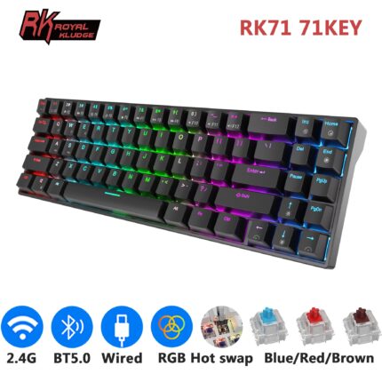 RK ROYAL KLUDGE RK71 Mechanical Keyboard 70% 71 Keys RGB Compact Wired 2.4G Wireless Bluetooth 5.0 Gaming Keyboard for Desktop