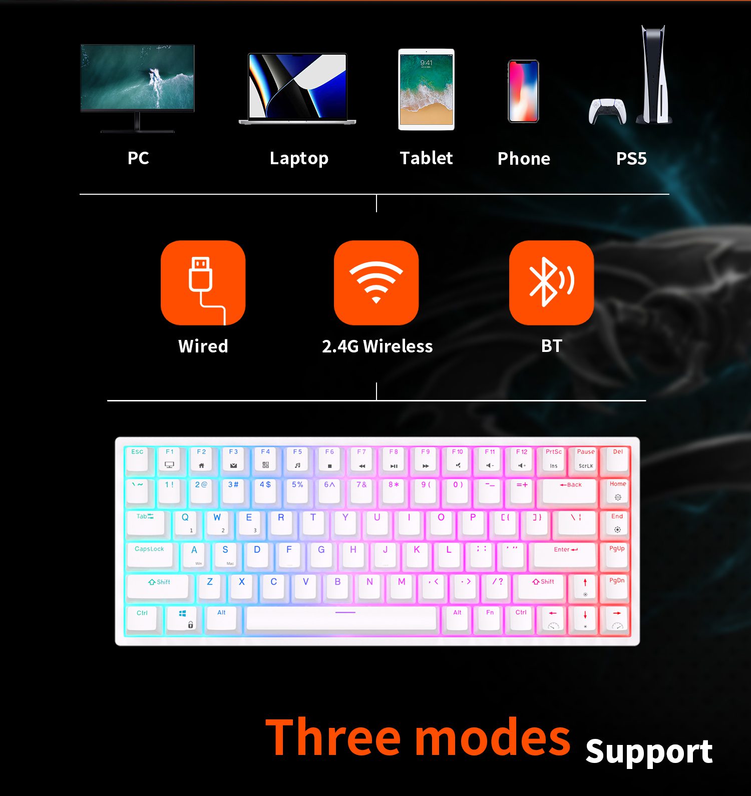 RK ROYAL KLUDGE RK84 75% RGB Triple Mode Mechanical Keyboard BT5.0/2.4G/USB-C 84 Hot Swappable Bluetooth Wireless Gamer Keyboard RK ROYAL KLUDGE RK84 75% RGB Triple Mode Mechanical Keyboard BT5.0/2.4G/USB-C 84 Hot Swappable Bluetooth Wireless Gamer Keyboard