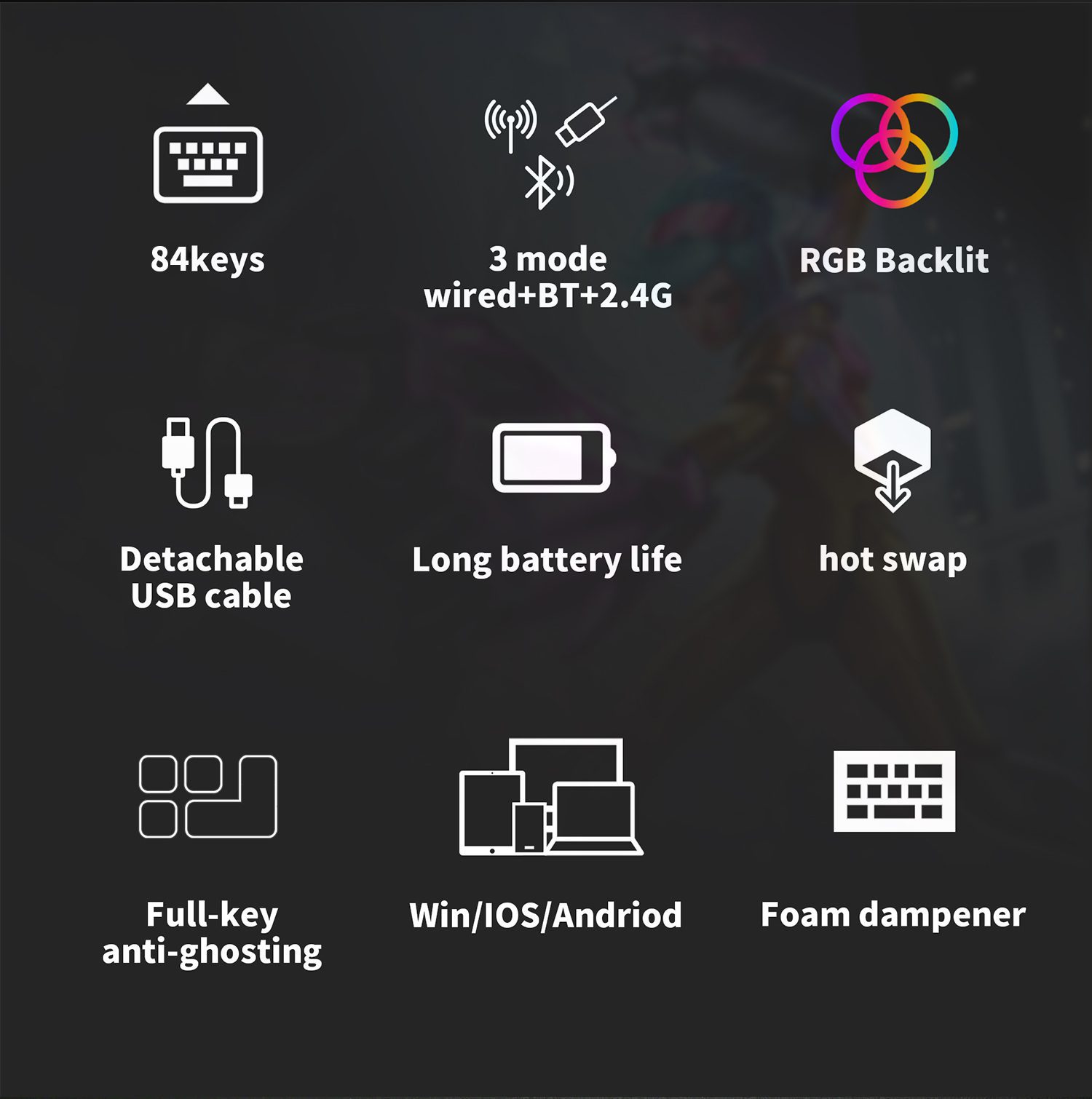 RK ROYAL KLUDGE RK84 75% RGB Triple Mode Mechanical Keyboard BT5.0/2.4G/USB-C 84 Hot Swappable Bluetooth Wireless Gamer Keyboard RK ROYAL KLUDGE RK84 75% RGB Triple Mode Mechanical Keyboard BT5.0/2.4G/USB-C 84 Hot Swappable Bluetooth Wireless Gamer Keyboard