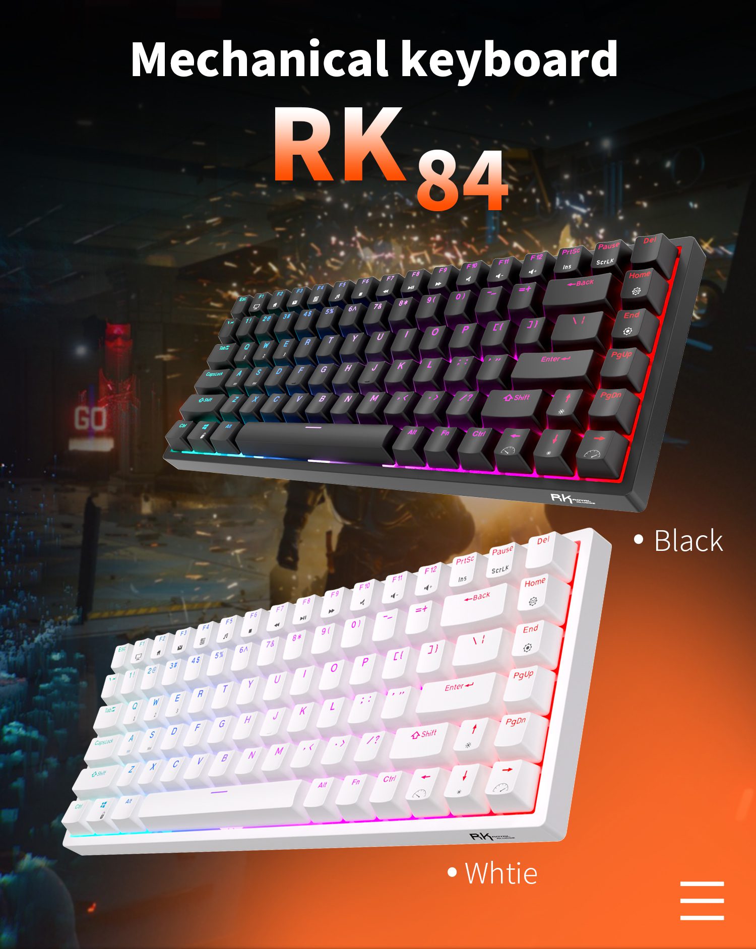 RK ROYAL KLUDGE RK84 75% RGB Triple Mode Mechanical Keyboard BT5.0/2.4G/USB-C 84 Hot Swappable Bluetooth Wireless Gamer Keyboard RK ROYAL KLUDGE RK84 75% RGB Triple Mode Mechanical Keyboard BT5.0/2.4G/USB-C 84 Hot Swappable Bluetooth Wireless Gamer Keyboard
