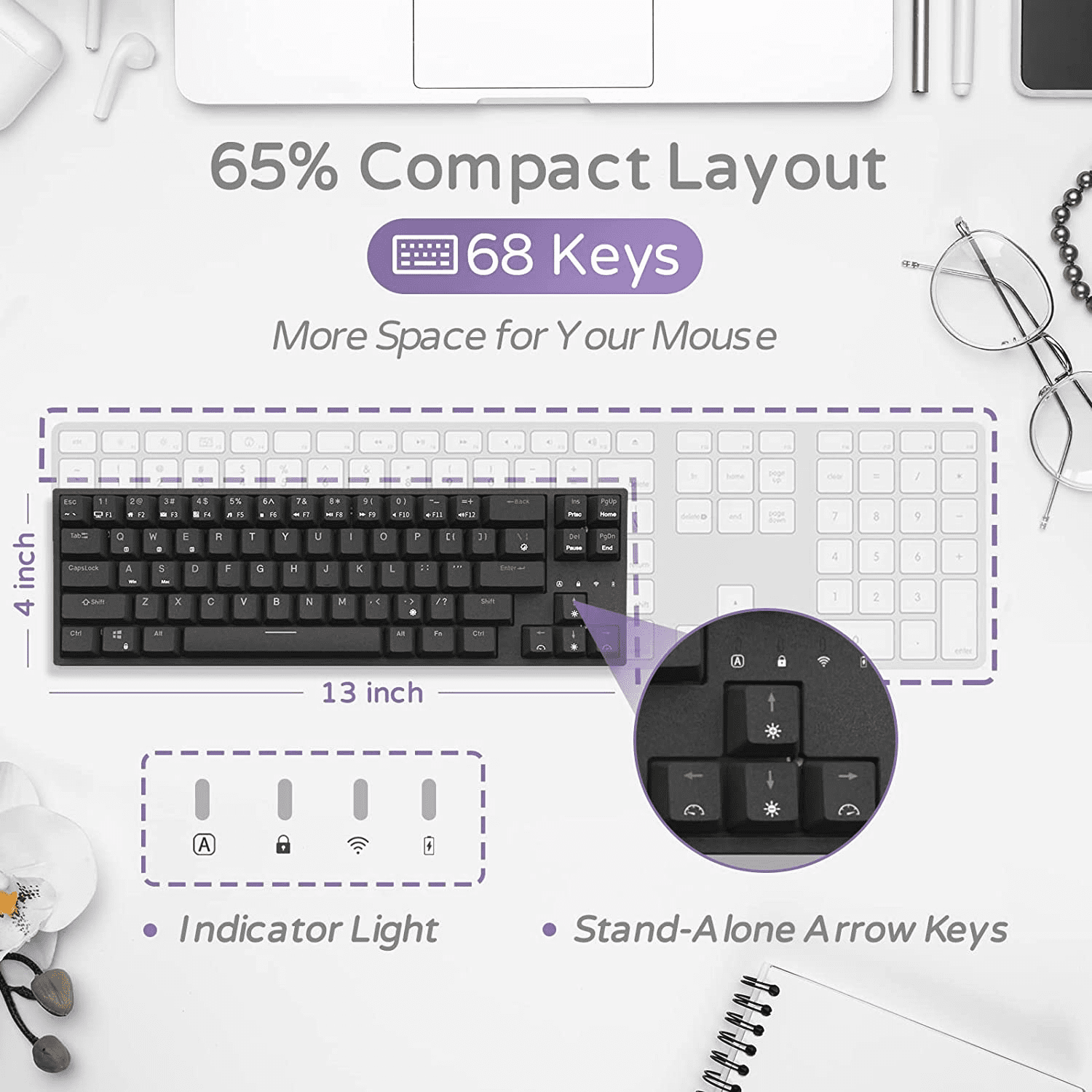 RK871/RK68 Plus 2.4G Wireless Bluetooth Mechanical Keyboard 68 Keys 65% RGB Backlight Hot Swappable Gaming Keyboard Royal Kludge RK871/RK68 Plus 2.4G Wireless Bluetooth Mechanical Keyboard 68 Keys 65% RGB Backlight Hot Swappable Gaming Keyboard Royal Kludge