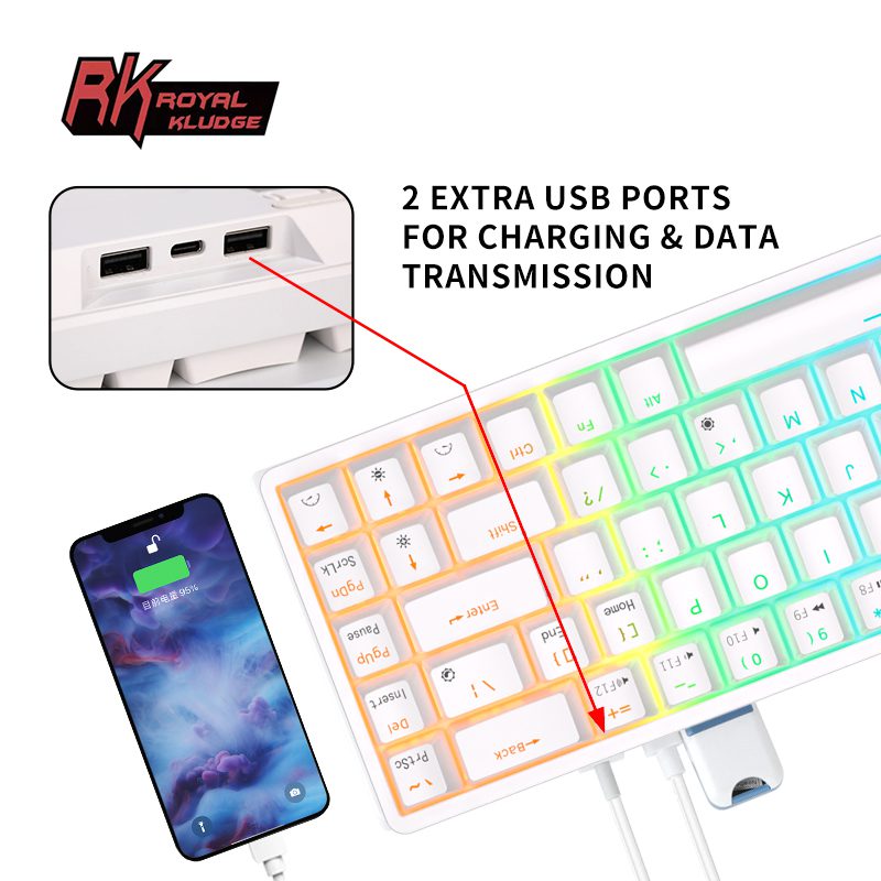 RK ROYAL KLUDGE RKG68 2.4G Wireless Bluetooth 65% Mechanical Keyboard RGB Backlit 68 Keys Hot Swappable Tri-mode Gaming Keyboard RK ROYAL KLUDGE RKG68 2.4G Wireless Bluetooth 65% Mechanical Keyboard RGB Backlit 68 Keys Hot Swappable Tri-mode Gaming Keyboard