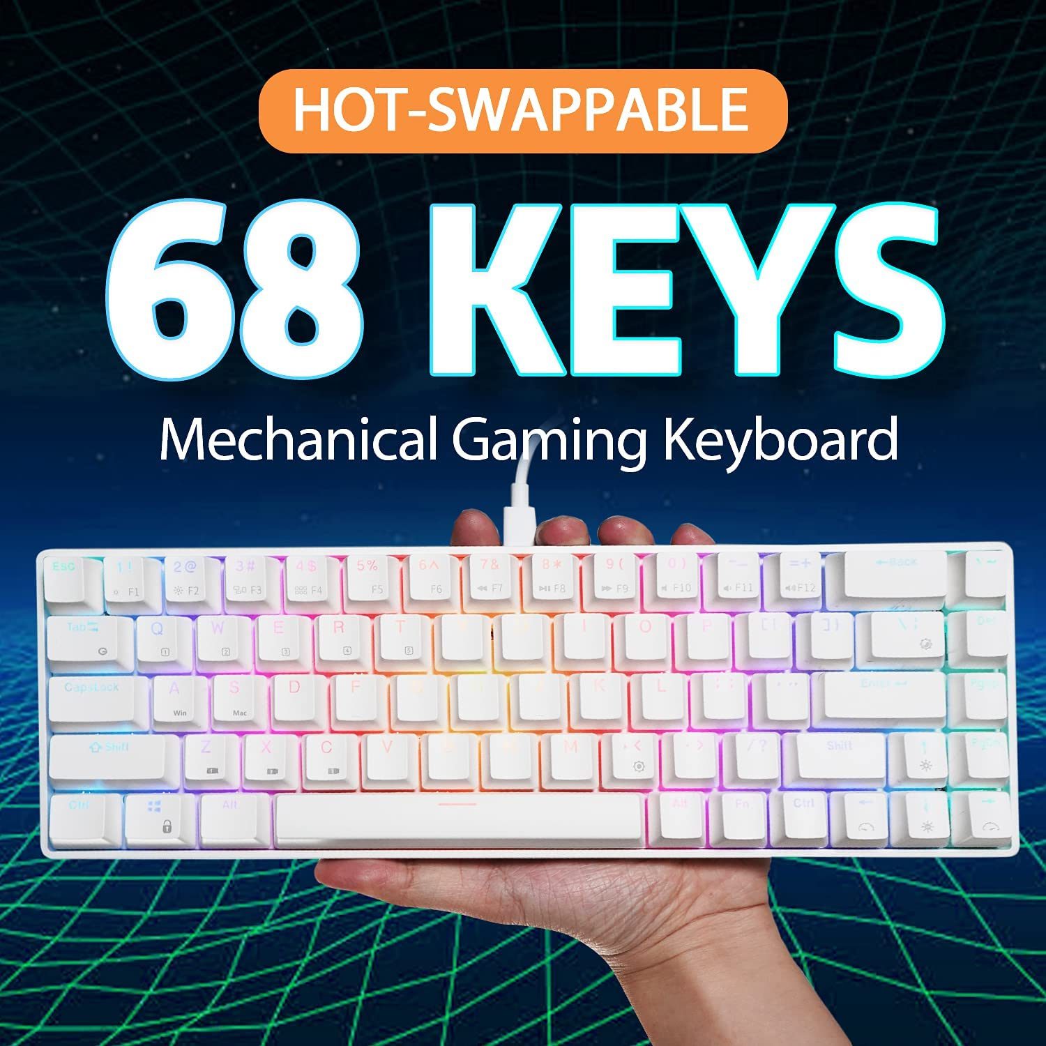 RK ROYAL KLUDGE RKG68 2.4G Wireless Bluetooth 65% Mechanical Keyboard RGB Backlit 68 Keys Hot Swappable Tri-mode Gaming Keyboard RK ROYAL KLUDGE RKG68 2.4G Wireless Bluetooth 65% Mechanical Keyboard RGB Backlit 68 Keys Hot Swappable Tri-mode Gaming Keyboard
