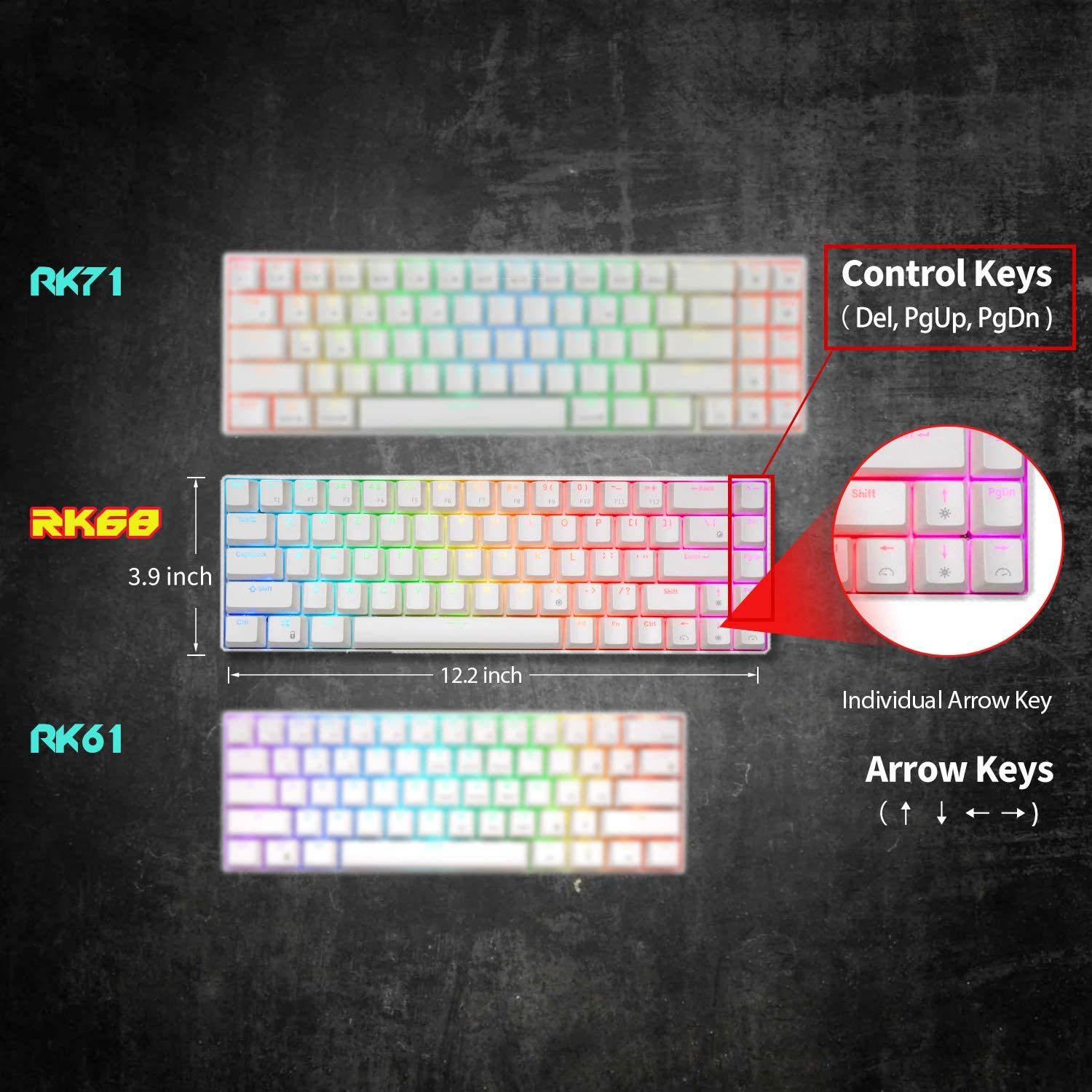RK ROYAL KLUDGE RKG68 2.4G Wireless Bluetooth 65% Mechanical Keyboard RGB Backlit 68 Keys Hot Swappable Tri-mode Gaming Keyboard RK ROYAL KLUDGE RKG68 2.4G Wireless Bluetooth 65% Mechanical Keyboard RGB Backlit 68 Keys Hot Swappable Tri-mode Gaming Keyboard