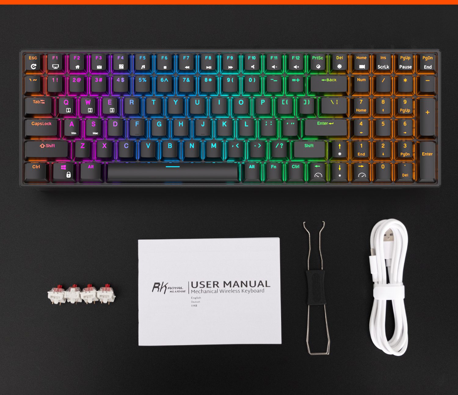 RK ROYAL KLUDGE RK100 2.4G Wireless/Bluetooth/Wired RGB Mechanical Keyboard 100 Keys Hot Swappable Gaming Keyboard for Win/Mac RK ROYAL KLUDGE RK100 2.4G Wireless/Bluetooth/Wired RGB Mechanical Keyboard 100 Keys Hot Swappable Gaming Keyboard for Win/Mac